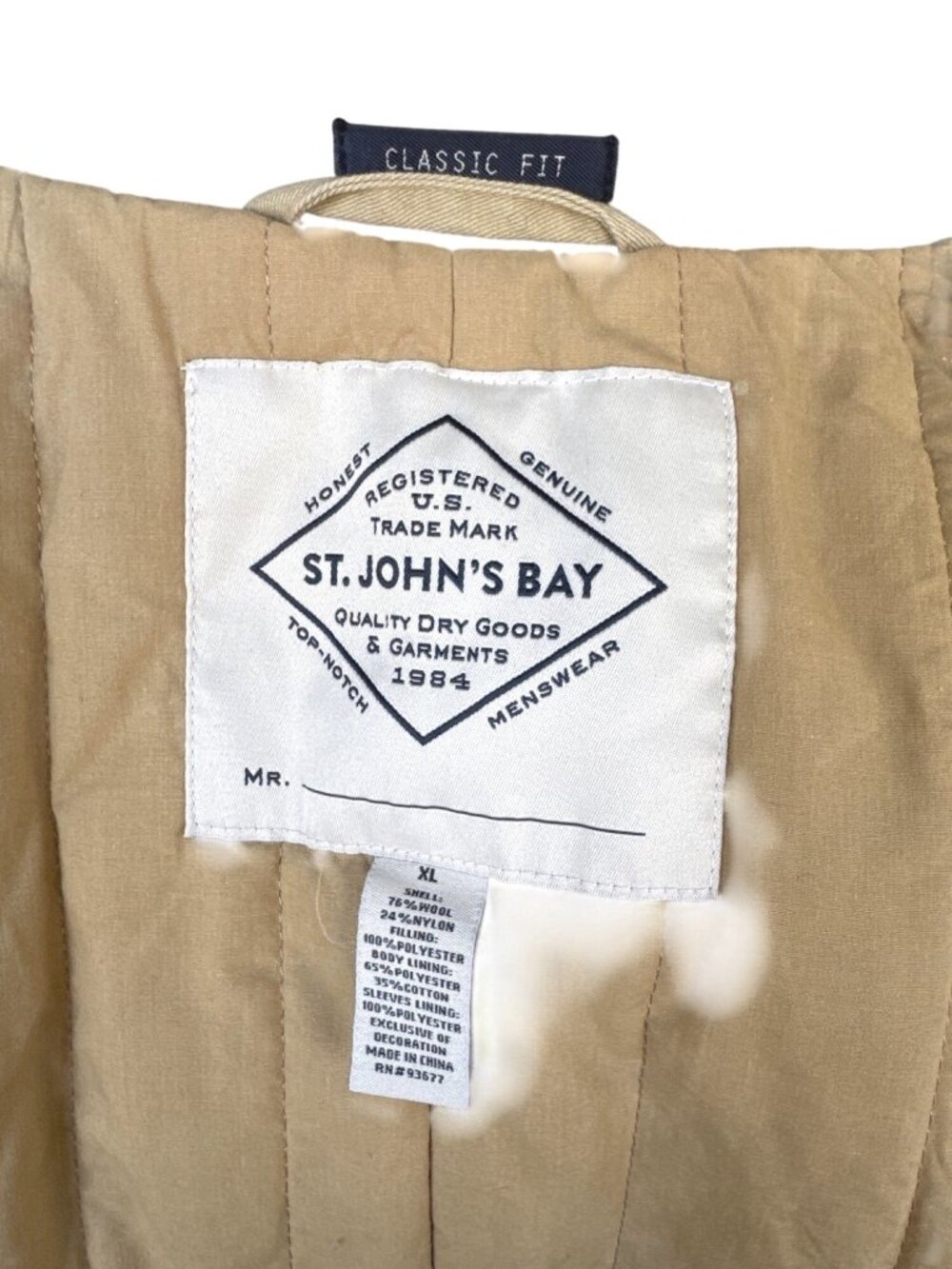 Vintage 90s St. Johns Bay Olive Green Wool Blend Peacoat XL Classic Double Breas - Picture 2 of 6